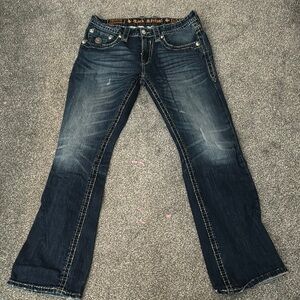 Rock Revival Blue Boot Cut Jeans with Contrast Stitching